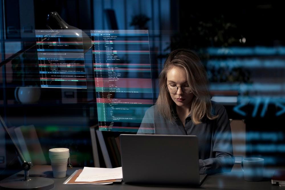 Cybersecurity Specialist monitoring threat management software. 